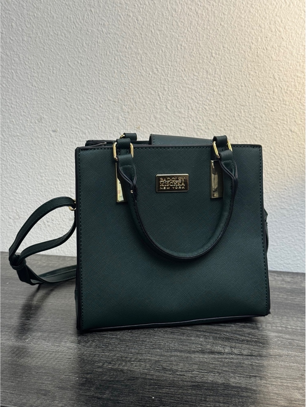Badgley Mischka Louise Saffiano Green Satchel Crossbody Handbag